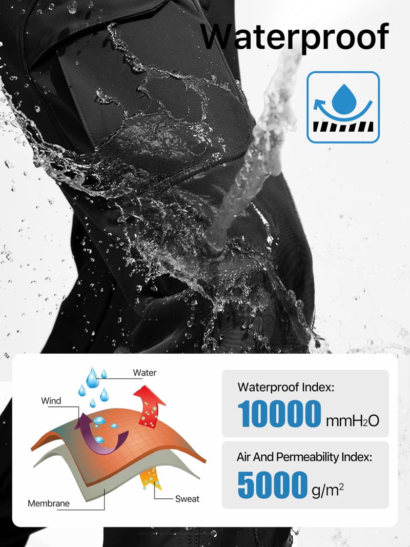 FREE SOLDIER Men's Outdoor Softshell Fleece Lined Cargo Pants Snow Ski Hiking Pants with Belt (Black 30W/28L) - Image 4